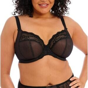 Elomi Charley Plunge Underwire Bra 36L Black Lace Diamond Sheer Unlined L4382BLK